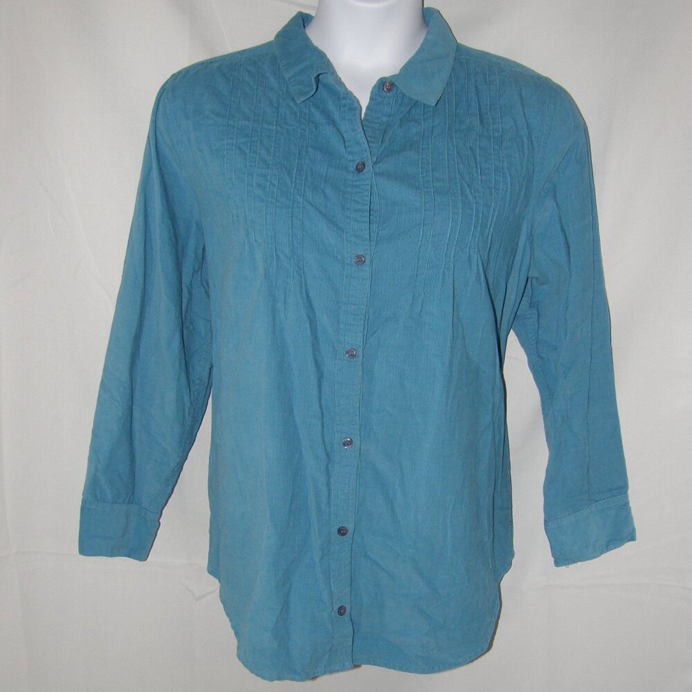 Blue Plus Sz 22/24 Casual Wear Soft Corduroy Button Up Pintuck Tunic Shirt
